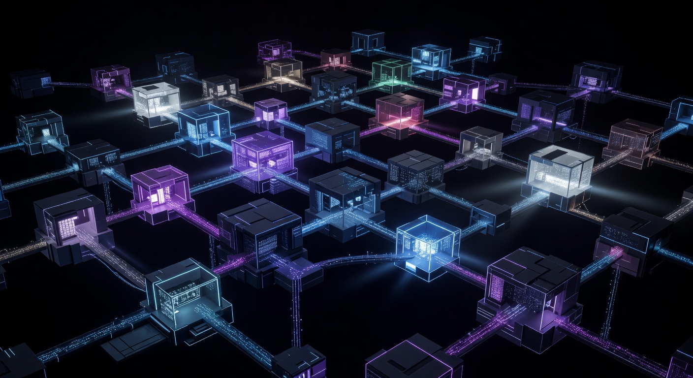 A modern, abstract 3D visualization of a digital memory palace, featuring glowing interconnected rooms and corridors in a dark tech environment, symbolizing organized data storage and neural networks, with neon blue and purple accents. No text or logos.