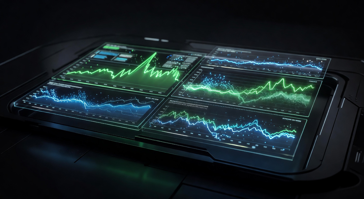 A sleek, futuristic dashboard or holographic chart showing high performance metrics and data retrieval success rates, with glowing graphs and data points in a modern tech style, dark background with vibrant green and cyan highlights. No text or logos.