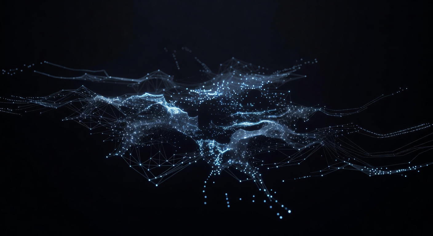 A futuristic 3D point cloud and wireframe model being generated from raw sensor data, featuring glowing nodes, geometric connections, and depth mapping, modern tech style, dark background, no text or logos