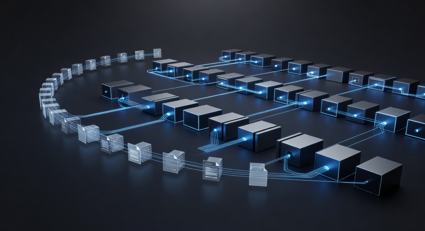 A sleek, minimalist technical illustration depicting a flow of digital documents being sorted into different processing queues. Abstract representations of containers or server nodes working in parallel, with a futuristic, clean cloud computing aesthetic. Soft neon lighting, no text or logos.