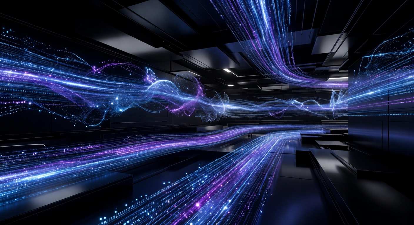 A futuristic conceptual illustration of software development and AI automation. Glowing data streams accelerating through a sleek, dark tech environment, symbolizing high-speed processing and zero latency. Abstract representations of neural networks and fast data pipelines in vibrant blue and purple tones. No text or logos.